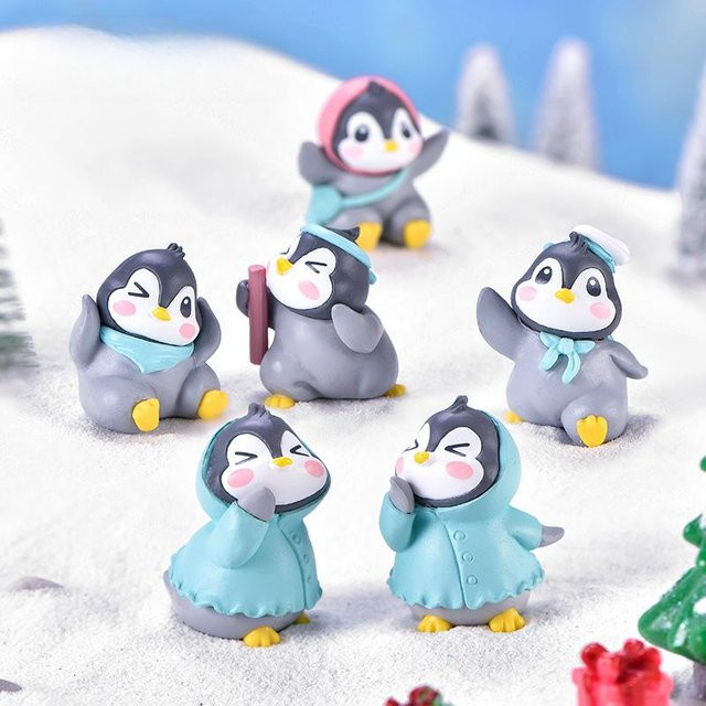 Binchi 6er Set Süße Cartoon-Pinguin-Figuren als bunte Kuchenaufsätze und Tischdekoration aus Kunststoff - Bild 1