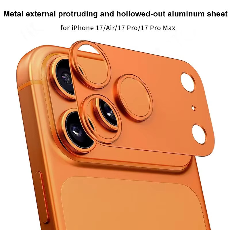 iPhone 17 Air Pro Max Kamera Schutz Metall Rahmen Abdeckung Anti Scratch Super Slim Objektiv Schutz Kappe in Silber und Orange - Bild 2