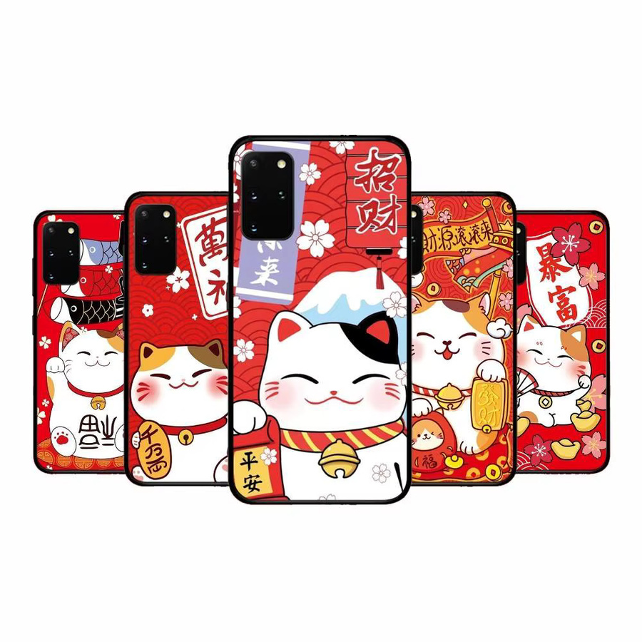 Maneki Neko Glückskatze Handyhülle für Samsung Galaxy S24 Ultra, S23, S22, S21, S20, S24 FE, S23 FE, S20 Lite in Rot - Bild 2
