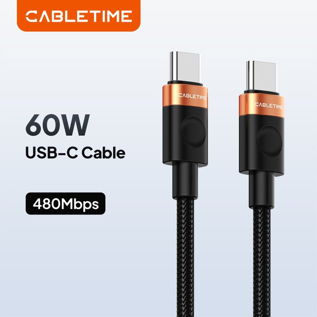 CABLETIME USB-C Schnellladekabel PD 60W 480Mbps in Schwarz - Bild 1