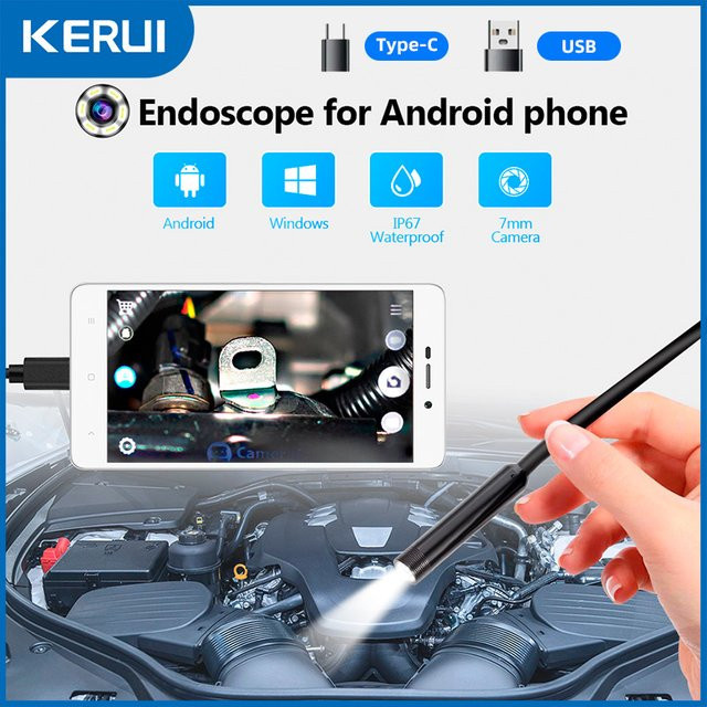 KERUI OTG Industrie-Endoskop-Minikamera mit USB-C-Anschluss für Android und PC, Schwarz, Durchmesser: 7 mm - Bild 1