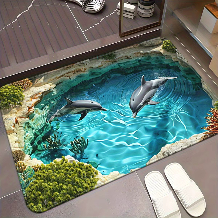 VIKAMA Teppich mit Delphin-Aufdruck in Blau, wasserdicht, rutschfest und maschinenwaschbar - Bild 2