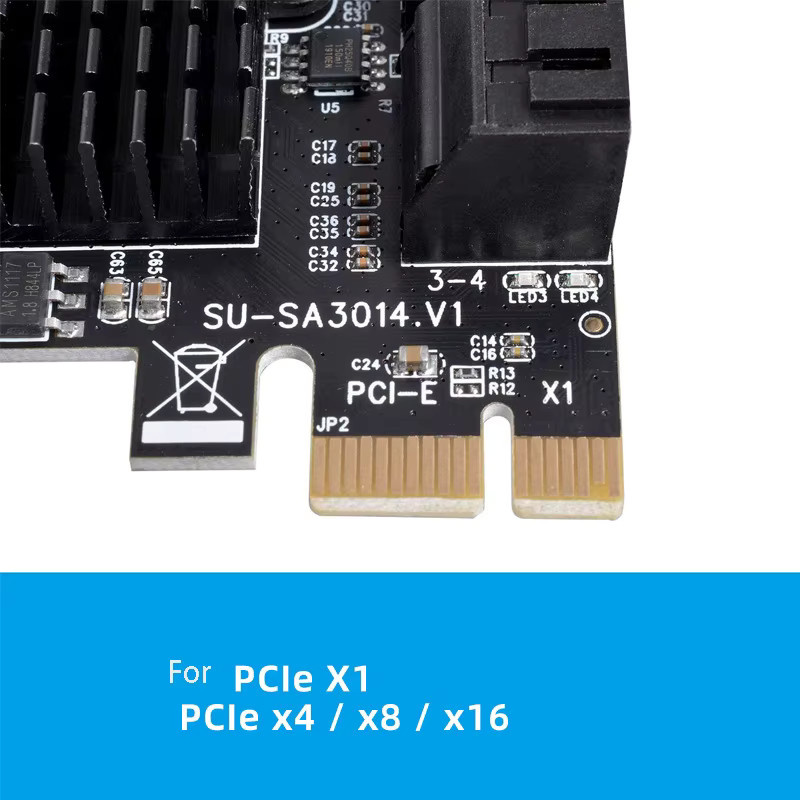 OULLX PCIe zu SATA 3.0 Erweiterungskarte mit 4 Anschlüssen, Konverter für HDD und SSD, Schwarz - Bild 4