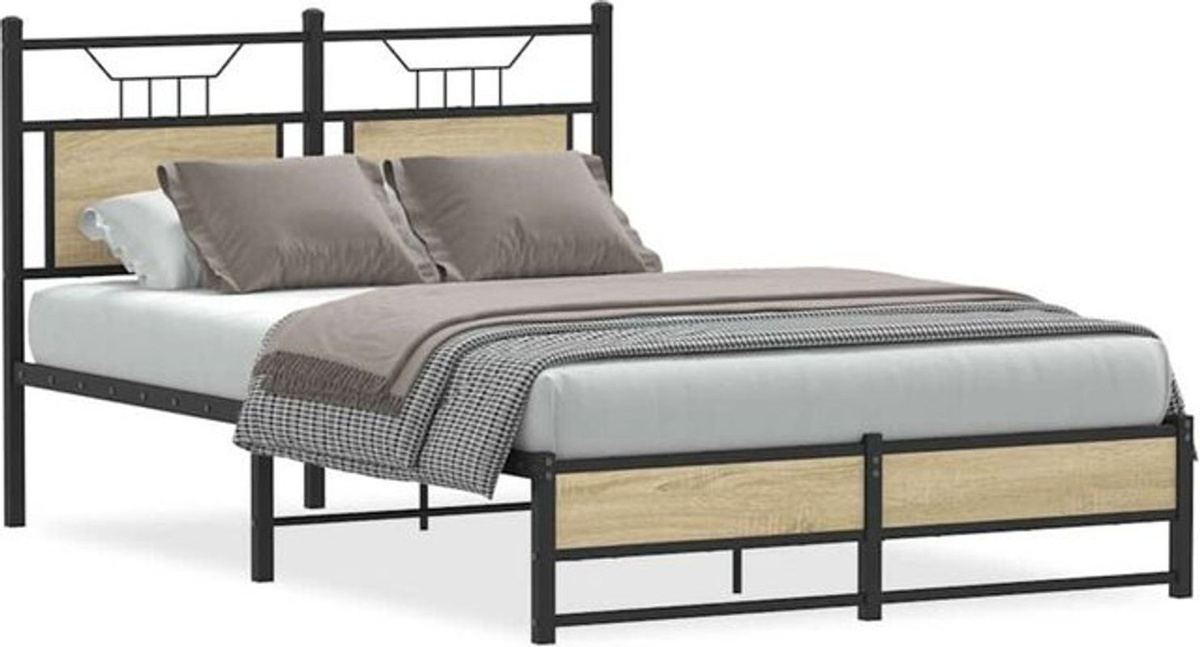 Bettgestell ohne Matratze Vidaxl in Sonoma-Eiche Natur und Braun aus Holzwerkstoff und Stahl im Industrial-Design B/T/H: 120 x 200 cm - Bild 1