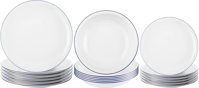 Seltmann Weiden Teller-Set Compact Blaurand aus Porzellan, 18er Set, Weiß-Blau - Bild 1