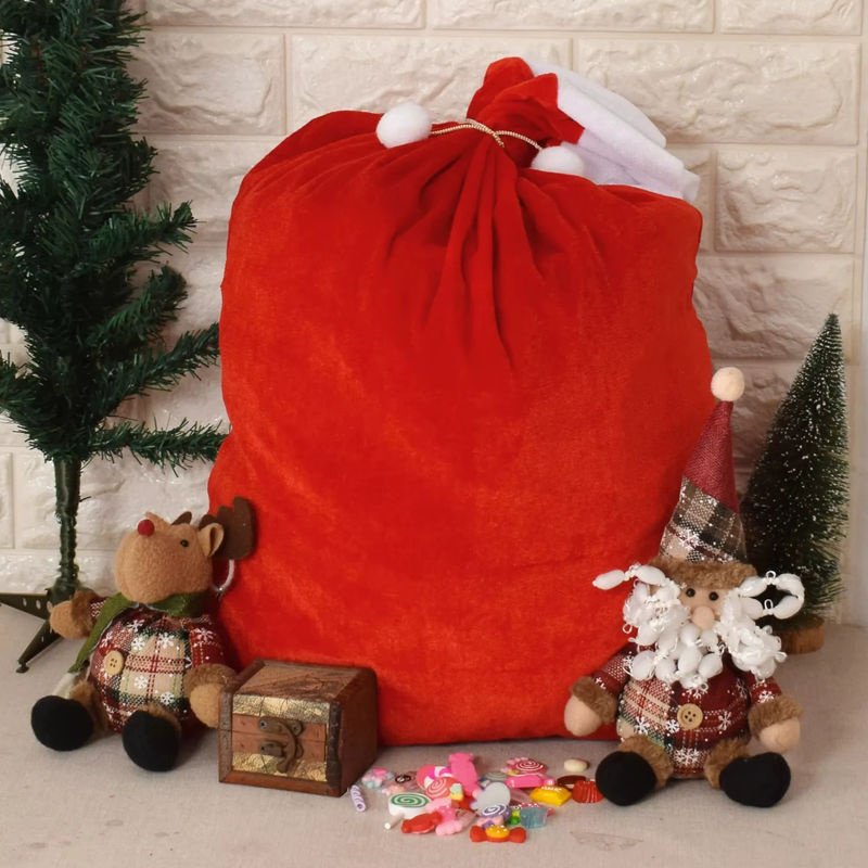 Roter Weihnachts-Geschenksack aus Samt mit Kordelzug für Kinder und Dekoration, B: 70 cm, H: 50 cm - Bild 3