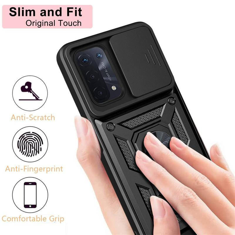 Stoßfeste Handyhülle für OPPO A74 A93 A54 5G mit Slide Camera Protect und Magnetringhalter in Schwarz oder Silber - Bild 4