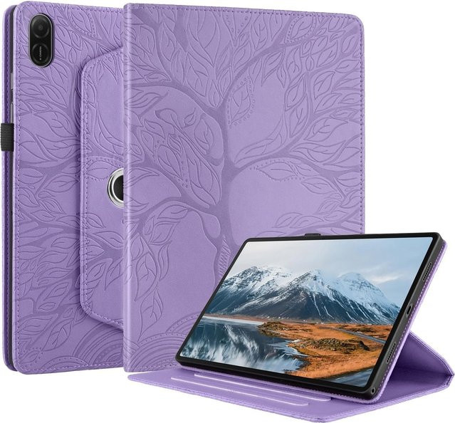 Honor Pad X8a 11 Zoll Hülle mit 360 Grad Rotation und Baum Muster aus Kunstleder in Lila - Bild 1