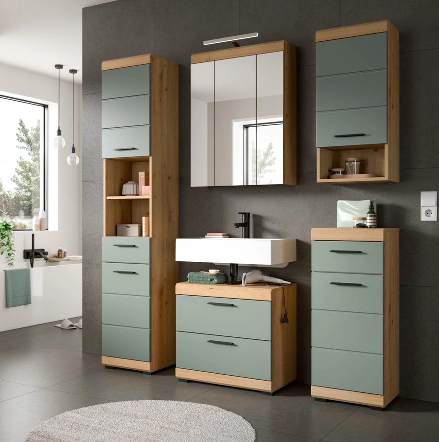 Inn.Furn Badezimmer Spiegelschrank Shawn in Eiche, Breite: 60 cm, mit LED-Beleuchtung und Glastüren - Bild 3