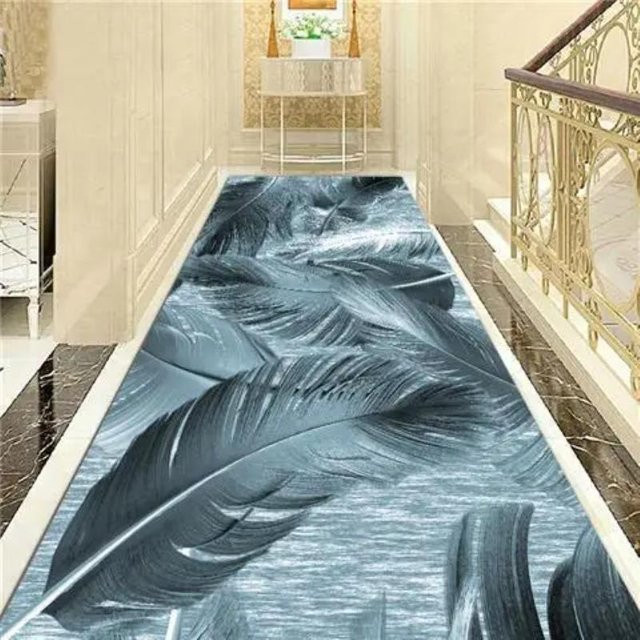 Nordic Villa Anti-Rutsch-Treppen-Teppich und Flur-Läufer aus Polyester in Blau, Waschbar und Modernes Geometrisches Design - Bild 1