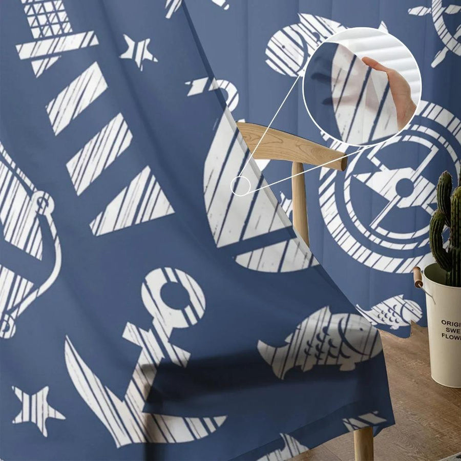 Yiran Furniture Transparente Organza Voile Vorhänge mit nautischem Design in Blau, Breite: 135 cm, Höhe: 115 cm - Bild 2