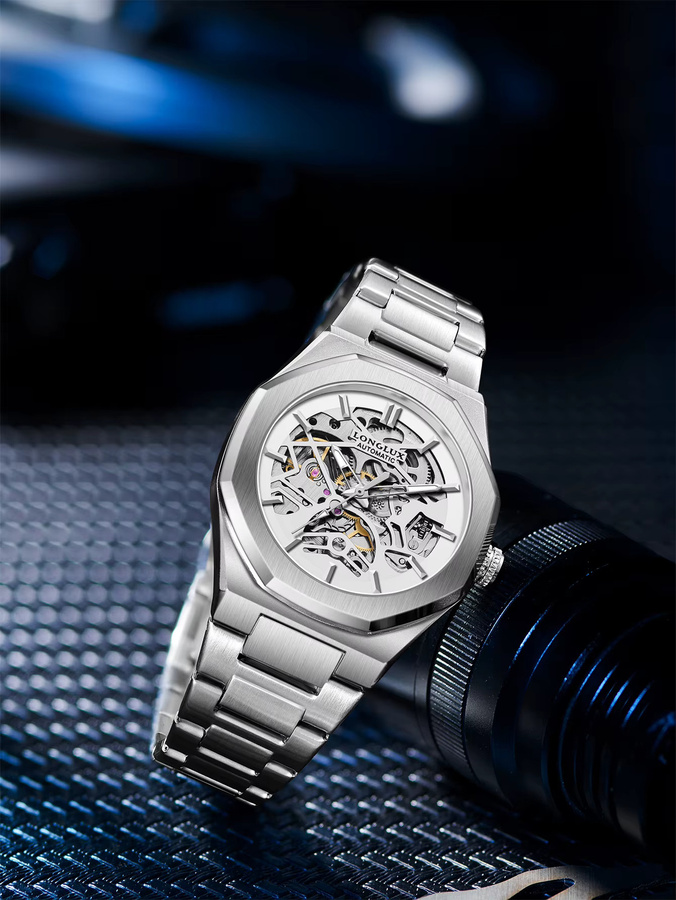 LONGLUX Automatik Armbanduhr, Edelstahl, Weiß, Herren - Bild 2