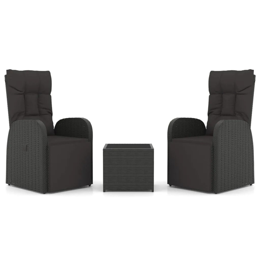 vidaXL 3-tlg Garten-Lounge-Set Schwarz aus Poly-Rattan und pulverbeschichtetem Stahl mit Polsterkissen und Couchtisch - Bild 2