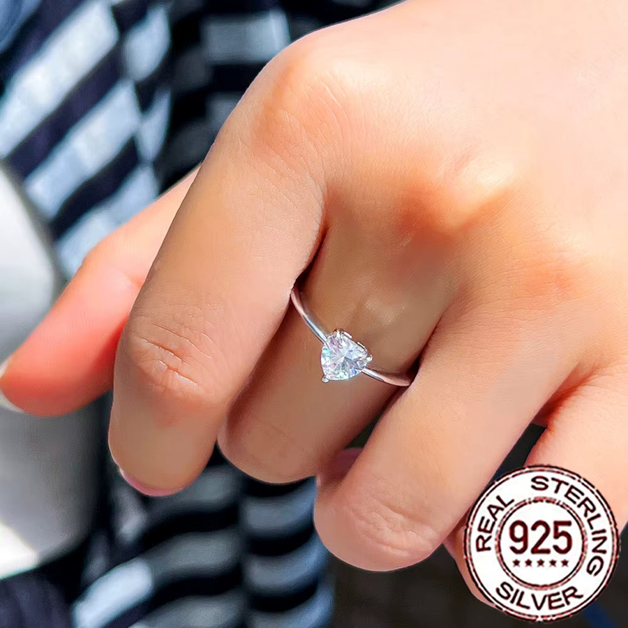CWWZircons Ring, 925 Silber, Zirkonia, Herz Form, Damen - Bild 5