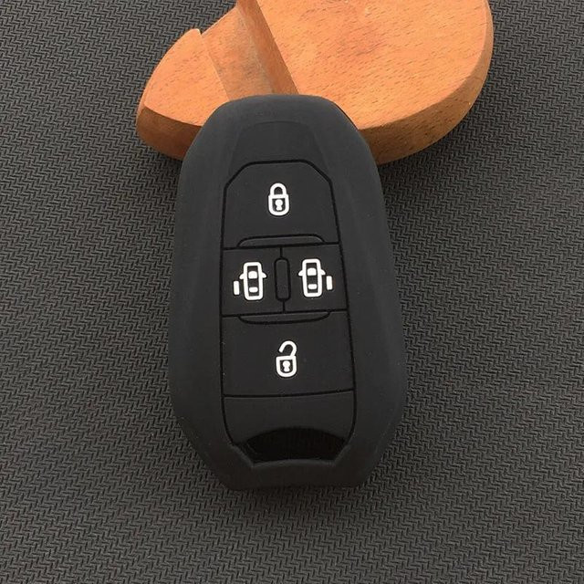 Silikon Auto Schlüsselhülle für Peugeot Traveller Expert, Citroen Jumpy Dispatch und SpaceTourer MPV, 4-Tasten, Schwarz und Weiß - Bild 1