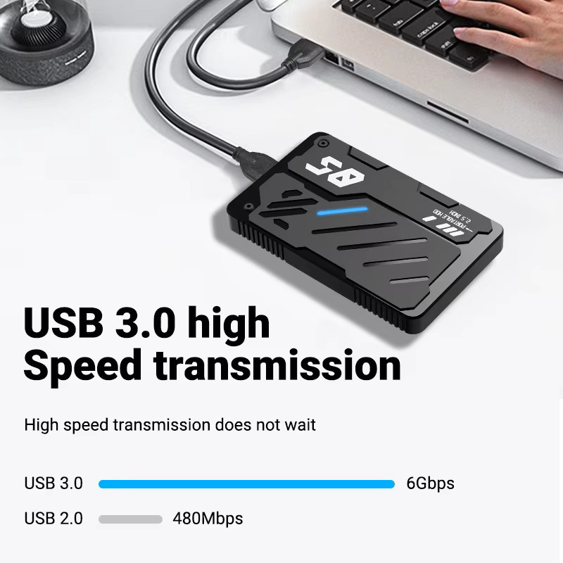 WALRAM Externes SSD und HDD Gehäuse USB-C mit USB 3.1 Anschluss, 2,5 Zoll SATA auf USB 3.1 Adapter, 6 Gbit/s, Schwarz - Bild 3