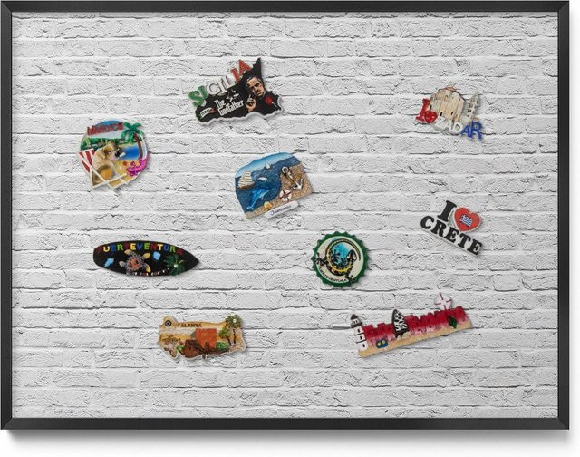 Tulup Magnettafel aus Metall mit Ziegelwand-Design und schwarzem Rahmen, B: 80 cm, H: 60 cm - Bild 1
