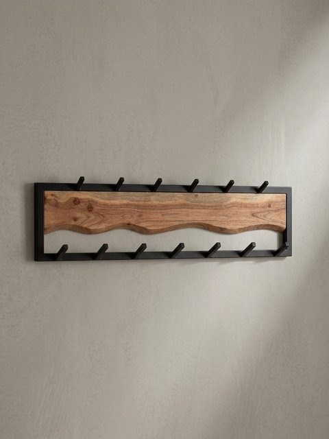 Wandgarderobe KADIMA DESIGN aus Akazie Massivholz und Metall in Braun und Schwarz mit Wellenmuster, B/H/T: 80 x 20 x 8 cm - Bild 1