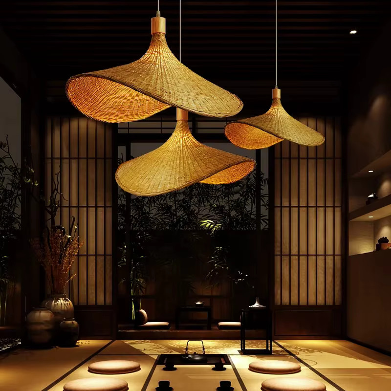 JOYINLED Bambus Kronleuchter im chinesischen Stil handgefertigte Rattan Lampe aus Stroh - Bild 2