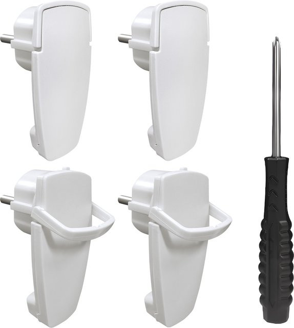 HITRENDS EU-Schuko-Stecker-Adapter Set mit flachem Winkelstecker und Klappgriff, 4 Stück, Weiß - Bild 1