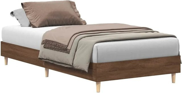 vidaXL Bettgestell aus massivem Eukalyptusholz in Eiche Braun ohne Matratze B/T/H: 90 x 190 x 93 cm - Bild 1
