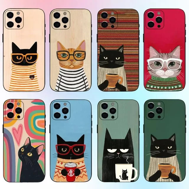 Remazy Handyhülle mit gestreiftem Katzen-Design in Schwarz für iPhone Modelle, stoßfeste Schutzhülle - Bild 1