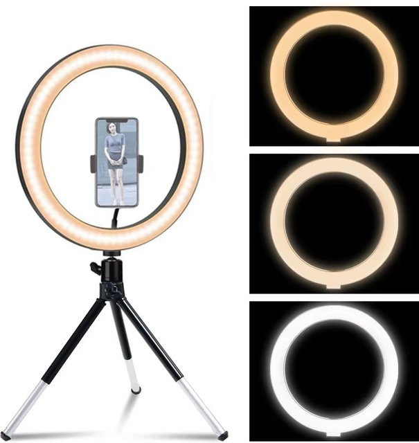 VORTNGLE LED Selfie-Ringlicht mit Mini-Stativ, dimmbare Fotografie-Füllleuchte für Telefon-Live-Video und Fotostudio, erhältlich in Rot oder Schwarz - Bild 1