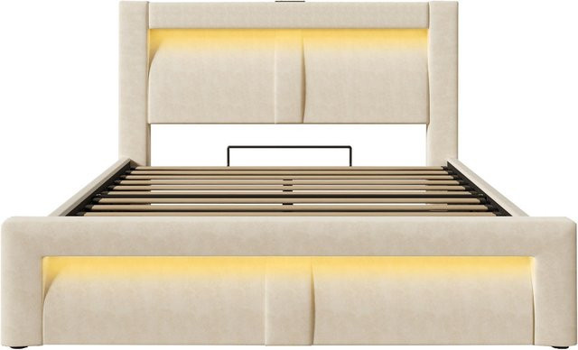 AB Store Doppelbett mit hydraulischem Stauraum und USB-Ladeport in Beige, H x B x T: 107 x 143 x 217 cm - Bild 1