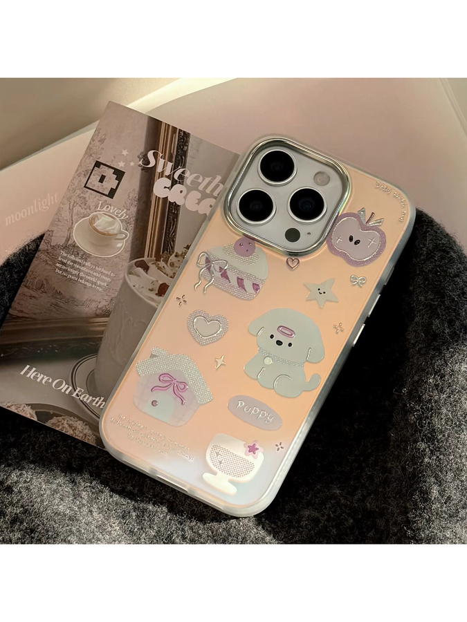 MUQGEW Stoßfeste iPhone Schutzhülle mit Cartoon Dessert Welpen Design und Gold-Laser-Überzug, Multicolor - Bild 6