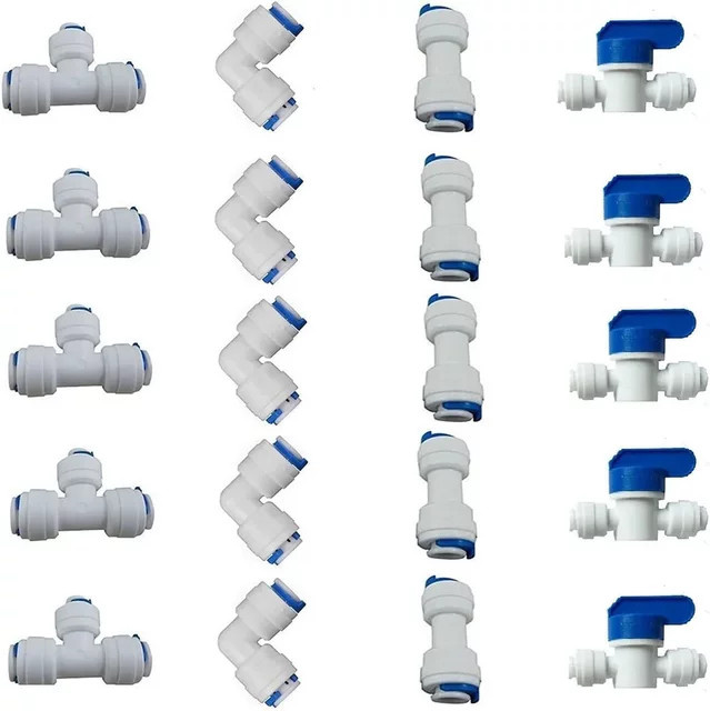 Quick Connect Push-In Set für RO-Umkehrosmose-Wasserfilter mit 20 Kugelhähnen und verschiedenen Anschlusstypen in 1/4 Zoll Weiß - Bild 1