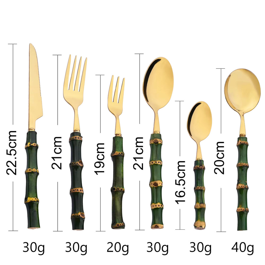 4-teiliges KNGZI Besteckset aus Edelstahl und Bambus in Grün und Silber mit Messer, Gabel und Löffel - Bild 4