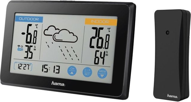 Hama Wetterstation Touch in Schwarz mit LED-Display, Thermometer und Hygrometer für Innen und Außen - Bild 1