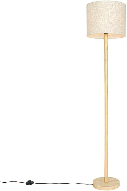 QAZQA Mels Stehlampe im rustikalen Landhausstil aus Holz mit beige Leinenschirm, dimmbar - Bild 1