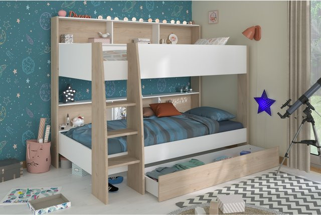 Parisot Etagenbett Shelter 12 mit Bettschubkasten in Jackson-Eiche und Weiß, B/T/H: 132 x 208 x 165 cm - Bild 1