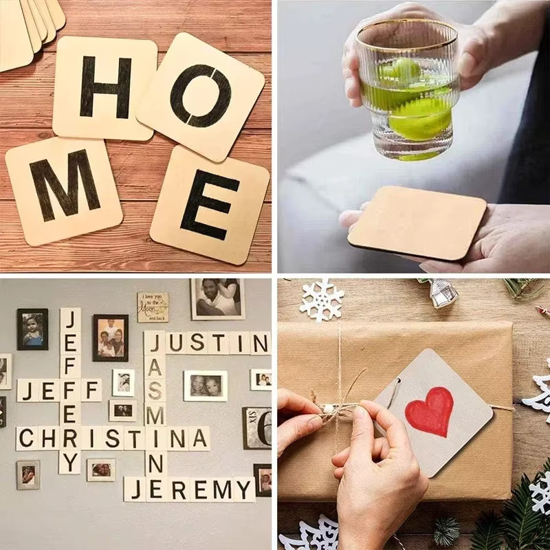 100 Stück quadratische Holzscheiben in Beige, 4–6 cm für Gravur und Schnitzerei - Bild 3
