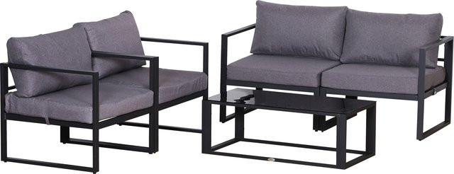 Outsunny 4-teiliges Gartenmöbel Set in Grau mit Tisch und Sitzkissen für Garten, Patio und Balkon, B/T/H: 138 x 69 x 63 cm - Bild 1