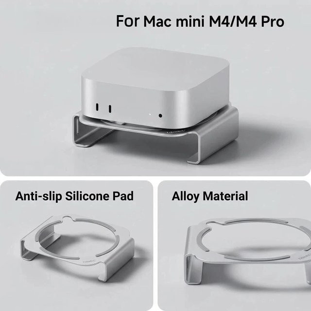 TISHRIC Desktop-Ständer für Mac mini M4/M4 Pro 2024 aus Aluminiumlegierung zur Wärmeableitung in Silber - Bild 1