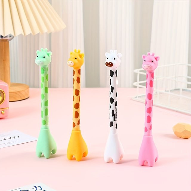 Set aus zwei Giraffen-Gelstiften in Multicolour mit schwarzer Tinte für ein glattes Schreibgefühl - Bild 1