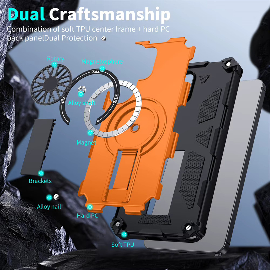 Xeber Armor Matte Magnetische Stoßfeste Standhalterung Hülle für Samsung Galaxy S26 Ultra S25 Edge S24 Plus FE A56 A36 A26 A16 A06 Cover in Blau und Orange - Bild 6