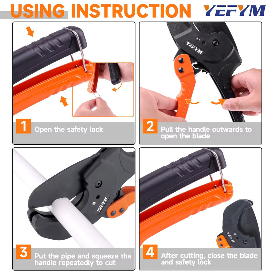 YEFYM Ratschen-Rohrschneider mit SK5-Edelstahlklingen für PEX, PVC, PPR und Kunststoffschläuche bis 2-1/4 Zoll - Bild 5