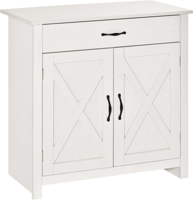 HOMCOM Sideboard in Weiß mit Schublade, zwei Scheunentüren und verstellbarem Regal für Esszimmer und Küche, B/T/H: 80 x 39,7 x 80 cm - Bild 1