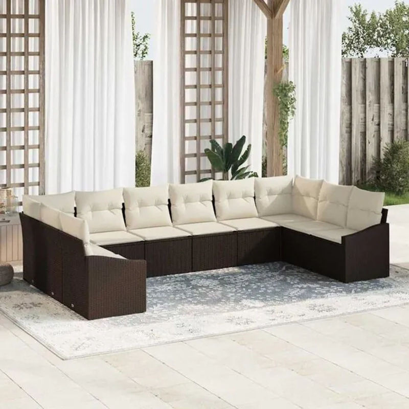 Vidaxl Garten Sofa Set aus Polyrattan in Beige und Braun mit Loungemöbeln - Bild 1