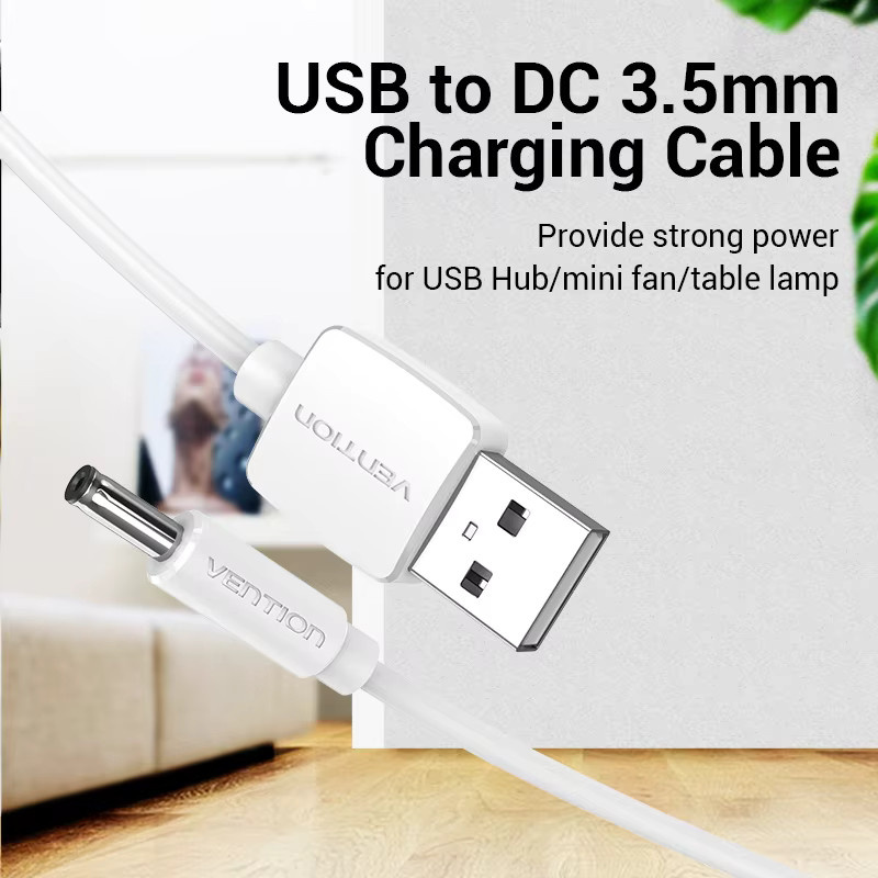 Vention USB A auf DC 5,5 mm Stromkabel Weiß, USB auf 3,5 mm Klinkenstecker Netzteiladapter für Lüfter und USB Hub, 5 V Ladekabel - Bild 2