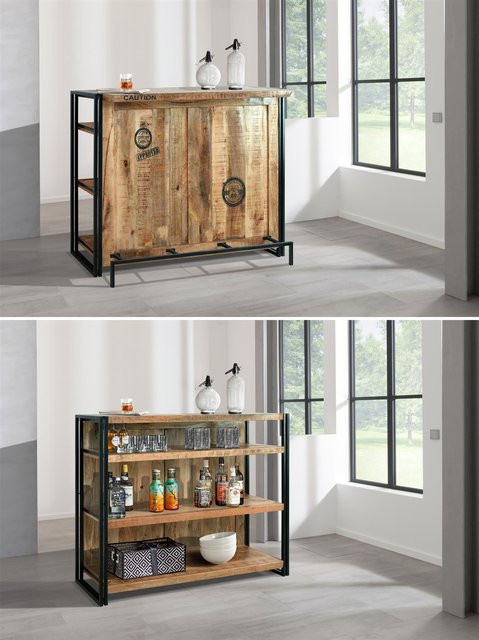 WOLFMÖBEL Bar Xamira Esstisch im Industrial Design aus Mango Holz und Metall, Farbe Schwarz/Braun, B/T/H: 140 x 50 x 76 cm - Bild 1