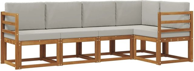 vidaXL Ecksofa Set in L-Form aus massivem Akazienholz mit Kissen in Grau - Bild 1