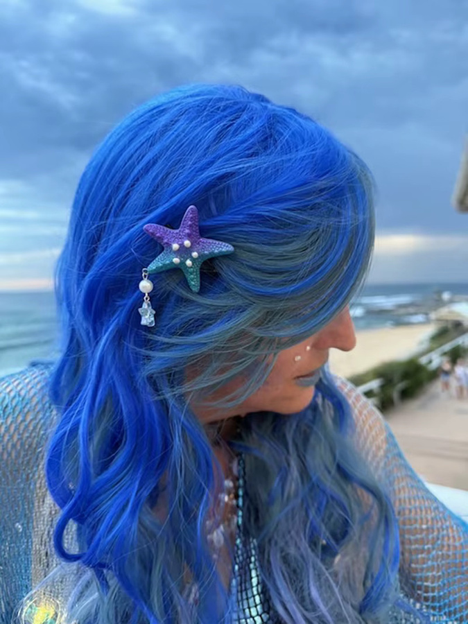 HAIRJOY Meerjungfrauen-Perücke, lang, gewellt, blau, grün - Bild 6