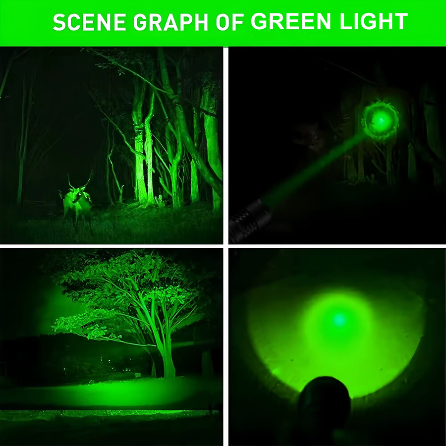 Alonefire Zoom-Taschenlampe mit grünem LED-Licht, USB-wiederaufladbare Aluminium-Taschenlampe in Schwarz für Camping, Outdoor, Wandern, Jagd und Angeln - Bild 4