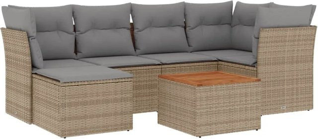 vidaXL 7-teilige Garten-Sofagarnitur aus Polyrattan in Beige mit Kissen und Metallgestell - Bild 1