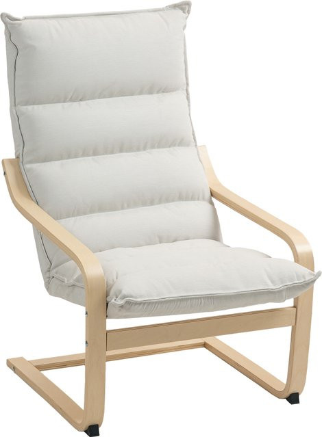 HOMCOM Loungesessel mit Armlehnen aus Birkenholz und Stoffbezug in Cremeweiß/Beige - Bild 1