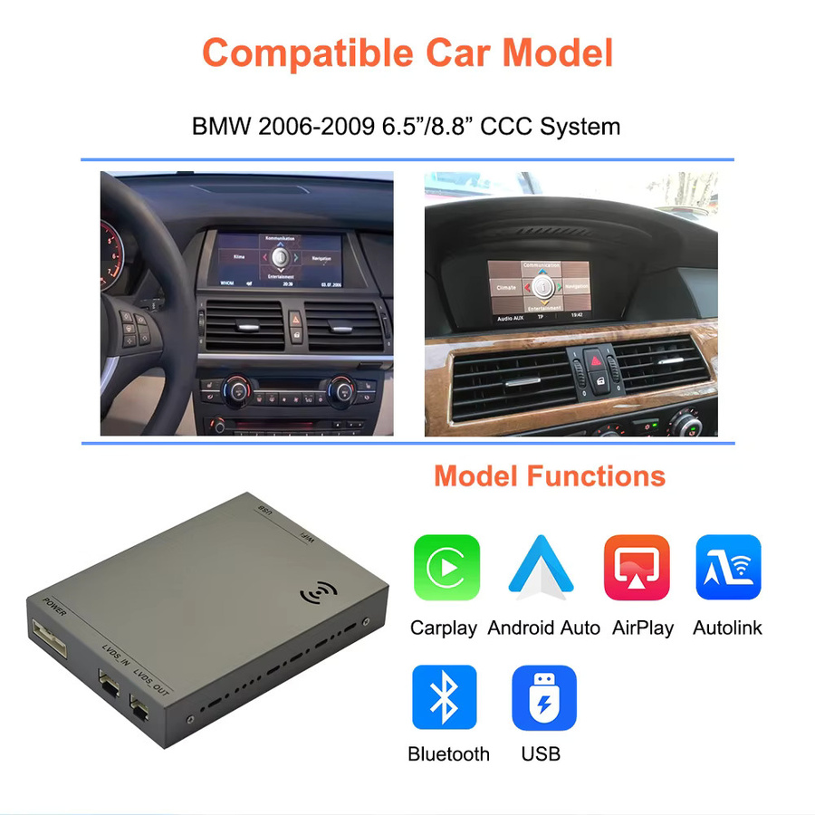 Bonroad Wireless CarPlay und Android Auto Decoder Box für BMW X5 E70, X6 E71 sowie 3er, 5er Serie E60 CCC System mit Airplay und Mirror Link in Schwarz - Bild 2